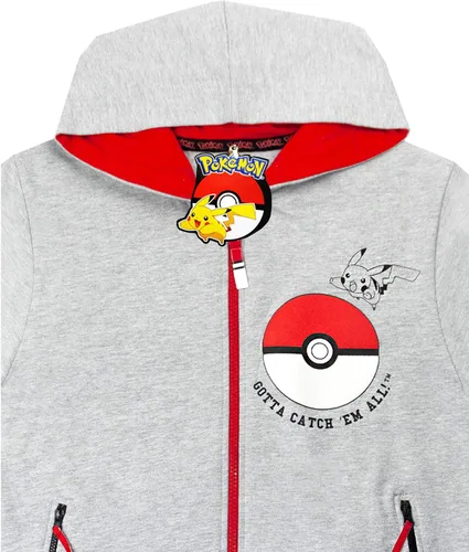 Vista 6 de Pokemon Sudadera con capucha para niños con cremallera y manga larga gris