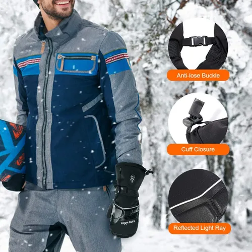 Vista 5 de SNOW DEER Manoplas térmicas para hombres y mujeres, guantes de esquí impermeables con pantalla táctil, batería de 7.4V 3000mAh, guantes eléctricos