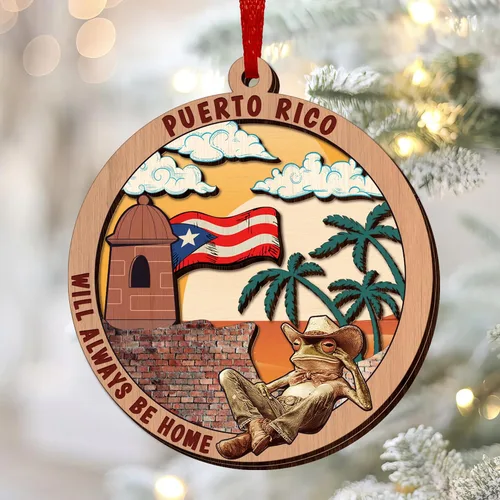 Vista 5 de FLAGWIX Regalos de Navidad de Puerto Rico para mujeres y hombres, adornos de madera 2025 para decoración de árboles, adorno de Navidad de Puerto