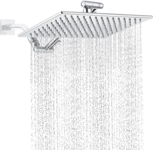 Vista 10 de ALL METAL - Cabezal de ducha de lluvia negro mate, cabezal de ducha grande de acero inoxidable de 12 pulgadas con brazo de extensión ajustable