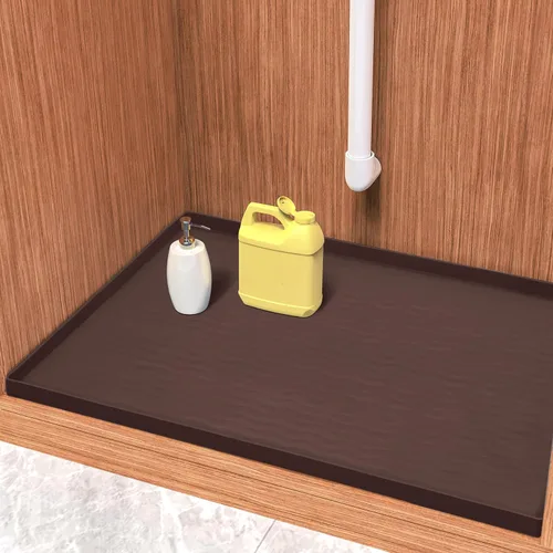 Vista 104 de URMONA - Tapete de silicona impermeable para debajo del fregadero, 16 x 10 Beige