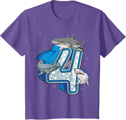 Vista 17 de Camiseta de 4.º cumpleaños para niños de 4 años con diseño de tiburón oceánico Negro