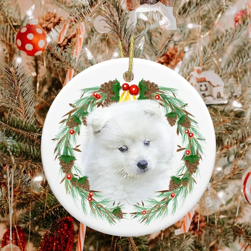 Vista 6 de Colgante de perro esquimal americano de 3 pulgadas para decoración de árbol de Navidad, bonito adorno de día festivo para cachorros, regalos
