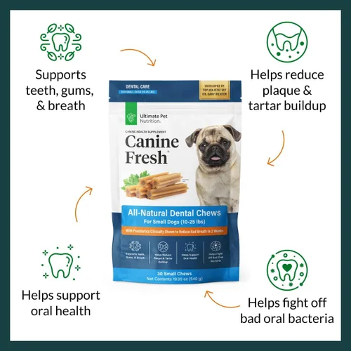 Vista 2 de ULTIMATE PET NUTRITION Canine Fresh Dental Chews, Dental Dog Treats, Oral Care and Hygiene Chews, Soothes Gums, Vet Developed (Small)