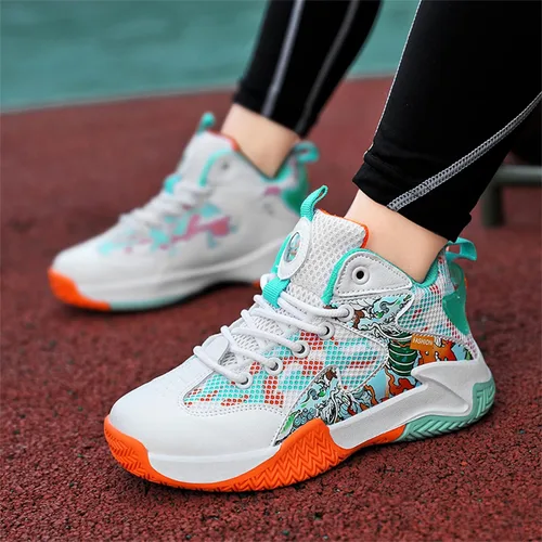 Vista 5 de SANEARDE Zapatos de baloncesto para niños, tenis de voleibol ligeros, cómodos, antideslizantes