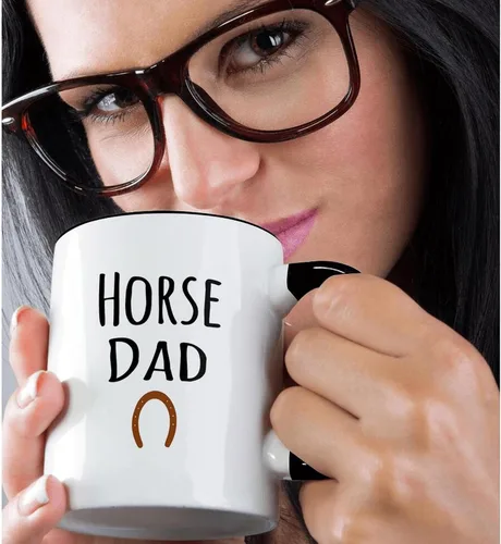 Vista 2 de 3dRose (mug_154021_4) Horse Dad - para dueños de equus masculinos y amantes de los equinos - entusiastas - texto negro con herradura marrón - Taza