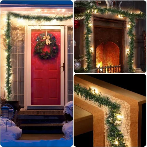 Vista 6 de Twinkle Star Guirnalda de Navidad preiluminada de 15 pies, guirnalda de pino artificial iluminada con enchufe, 35 miniluces incandescentes