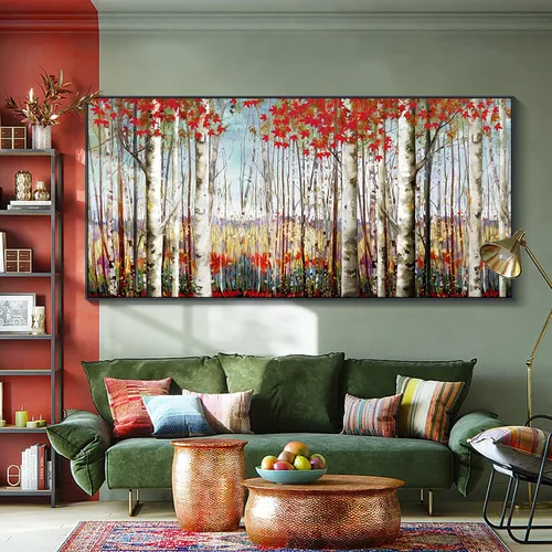 Vista 22 de Mofutinpo Arte de Pared de Árbol Rojo en Blanco y Negro Impresión en Lienzo Cuadro Paisaje de Árbol Rojo Grande Obra de Arte Moderna para Sala