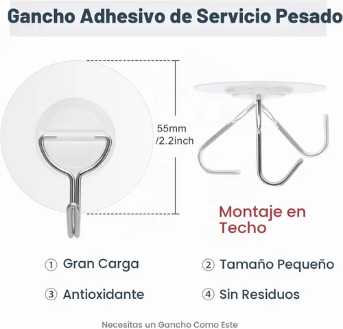 Vista 4 de 12 ganchos de plástico transparente para colgar, ganchos adhesivos