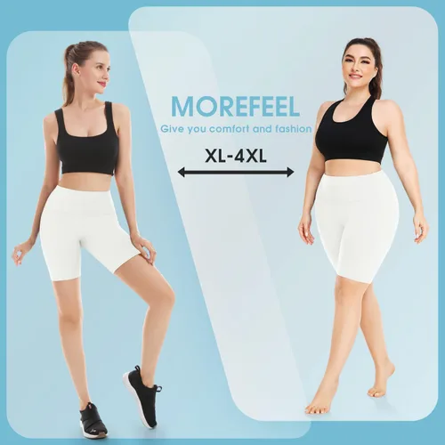 Vista 19 de MOREFEEL Pantalones cortos de ciclismo de talla grande de 8 pulgadas con bolsillos para mujer, cintura alta, control de abdomen, pantalones cortos