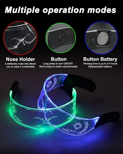 Vista 5 de SZYICONG Paquete de 2 lentes LED sin cable anteojos iluminados con patrón de lente futurista anteojos Cyberpunk luminosos para bar club fiesta