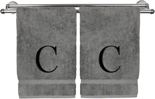 Vista 122 de Toalla de mano monogramada, regalo personalizado, juego de 2 - Toalla bordada con letra de bloque dorada - Extra absorbente 100% algodón turco