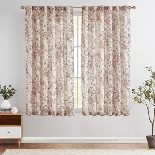 Vista 24 de Jinchan Cortinas de Mezcla de Lino con Estampado Floral para Sala de Estar, 84 Pulgadas de Largo, Cortinas con Bolsillo para Varilla y Tab Trasera