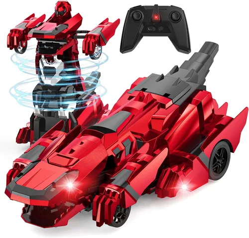 Vista 9 de Kroyedfuw Coches RC Transformables de Dinosaurio, Coche de Control Remoto 2.4Ghz que se Transforma en Robot con Luz Intermitente, Rotación 360°