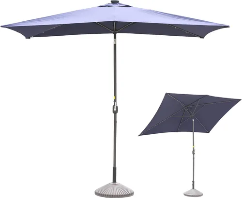 Vista 9 de Sombrilla rectangular de 10 x 6 pies 5 pies con luz LED, sombrilla para exteriores, sombrilla de mesa de mercado con botón de inclinación y manivela