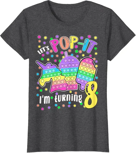Vista 4 de Let's Pop-it I'm turning 8 Colorful 8th Birthday - Camiseta para niña, Negro