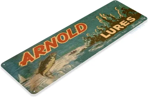 Vista 2 de Tinworld Señal de estaño: Arnold señuelos retro rústico pesca cebo aparejos Marina Shop Cave B652