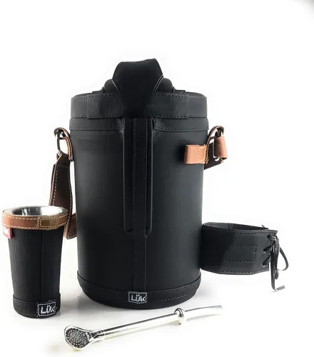 Vista 4 de Kit Tereré Yerba Mate Luk termos Básico negro Artesanía Paraguaya Set Tereré Tereré Termos Yerba Mate + Bombilla + Vaso Guampa