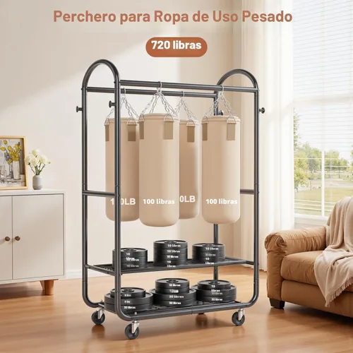 Vista 2 de EAGMAK Percheros de ropa resistentes para colgar ropa, 720 libras, perchero con ruedas con cerradura, organizador de armario de metal para Negro