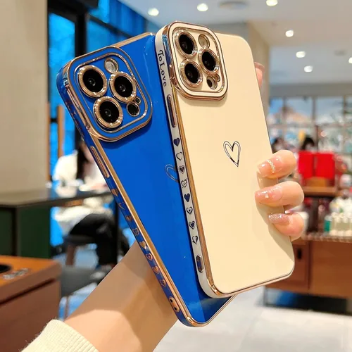 Vista 5 de Funda compatible con iPhone 11 Pro Max para mujeres y niñas, estética, bonita, de lujo, a la moda, diseño de corazón dorado, delgada de silicona, a