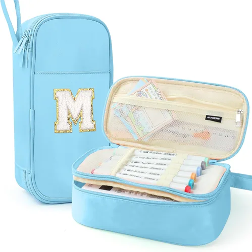 Vista 14 de Estuche Grande para Lápices, Bolsa de Lápices de Gran Capacidad, Bolsa de Lápices Personalizada con Inicial con Cremallera Suave, Múltiples