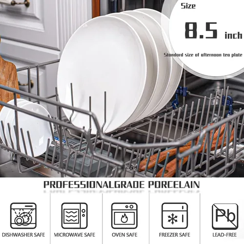 Vista 4 de Amazon - Platos de cena blancos de 6 piezas de 8.5 pulgadas, platos redondos ligeros, Simply plato de postre, vidrio de triple capa y resistente a