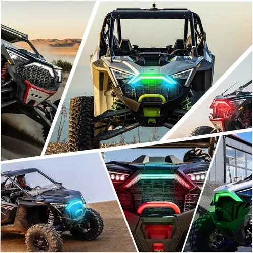 Vista 4 de RZR PRO - Luz de acento frontal con color de persecución, control remoto y Bluetooth, luz LED para parrilla central compatible con Polaris RZR PRO