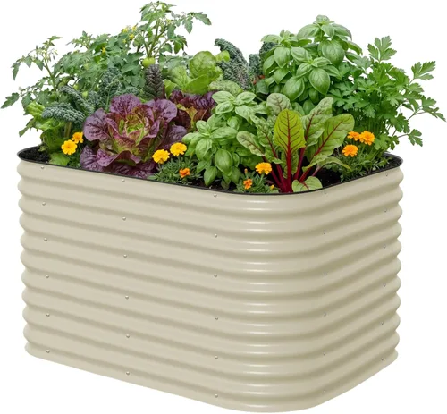 Vista 9 de Vego garden Jardinera elevada redonda de 32 pulgadas de alto y 42 pulgadas para jardín, para verduras, flores, patio, gris moderno