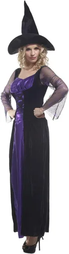 Vista 5 de Phedrew Disfraz de bruja para mujer con sombrero de bruja, disfraz gótico para fiesta de Halloween