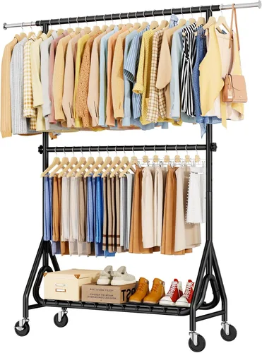 Vista 17 de Perchero de Ropa Resistente, Perchero de Ropa de Metal con Capacidad de 450 Libras, Percheros Rodantes para Colgar Ropa con Ruedas Bloqueables