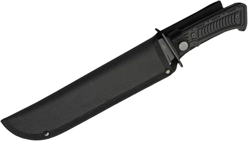 Vista 6 de SZCO Cuchillo Bowie de hoja completa de 15 pulgadas - Cuchillo negro para acampar con mango de goma, hoja de acero inoxidable y funda para caza