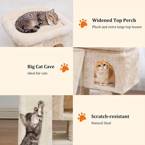 Vista 3 de SYANDLVY Árbol pequeño para gatos grandes de interior, condominio para gatitos con poste rascador y tabla, torre de actividades moderna con cueva