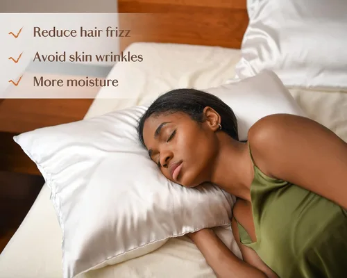 Vista 3 de Yanibest Funda de almohada de satén, fundas de almohada de seda para cabello y piel con cremallera, juego de 2 fundas de almohada estándar para 20 x