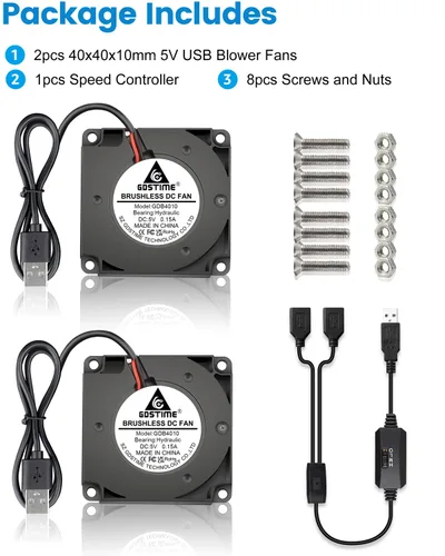 Vista 6 de GDSTIME - Ventilador USB de 1.575 in con control de 3 velocidades, alimentación de 5 V CC, paquete de 2 Hydraulic Bearing, L/M/H Adjustable