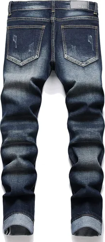 Vista 2 de OIIIO Jeans elásticos rasgados de ajuste regular para hombre