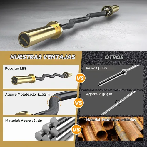 Vista 6 de 47” Solid Steel Olympic Curl Bars, 700LB Oro y negro-capacidad de 700 libras