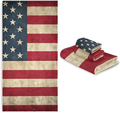 Vista 7 de Qilmy Juego de toallas de 3 piezas con la bandera estadounidense, absorbente y suave, juego de toallas decorativas para baño con toalla de baño