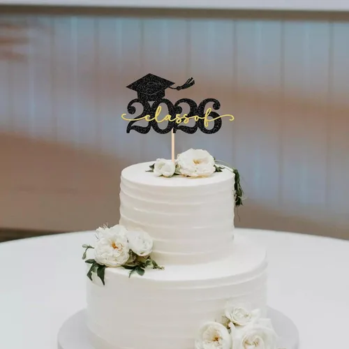 Vista 7 de Rsstarxi 1 paquete de decoración de pastel con purpurina para la clase de 2026, decoraciones de graduación 2026, tapa de felicitaciones