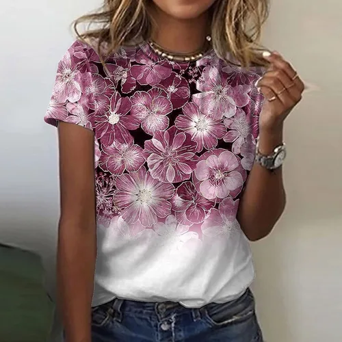 Vista 4 de Blusa de manga corta transpirable con cuello redondo para mujer, con estampado de abejas de abeja