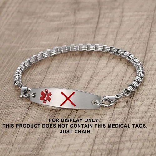 Vista 6 de LinnaLove Cadena intercambiable de acero inoxidable para pulseras de identificación de alerta médica para mujeres y hombres