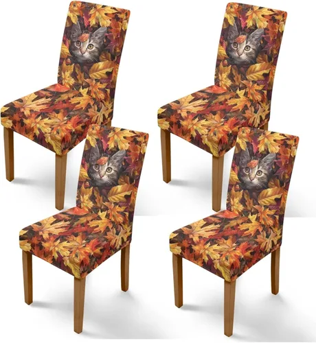 Vista 17 de Rnyleeg Juego de 1 fundas para sillas de comedor de otoño, diseño de hojas, para sala de estar, sin brazos, funda elástica para silla de cóctel