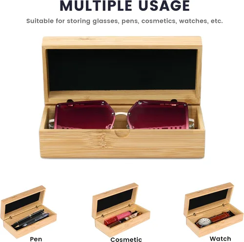 Vista 5 de molshine Estuche para lentes de sol, caja de madera de bambú para gafas, estuche para gafas (gafas no incluidas)