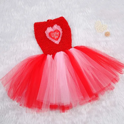Vista 3 de Disfraz de tutú de tul de manga larga con estampado de corazón de terciopelo para niñas pequeñas, ropa de San Valentín