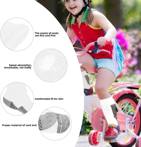 Vista 3 de ZEPOHCK Calcetines deportivos de fútbol para niños, 2 pares de calcetines altos hasta la rodilla para niños y niñas para zapatos de talla 3-6.5