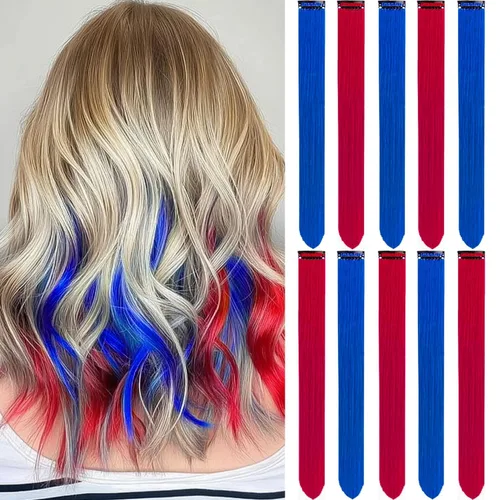 Vista 17 de 20 extensiones de cabello de colores, coloridas extensiones de cabello sintético con clip, extensiones de cabello sintético largo y lacio