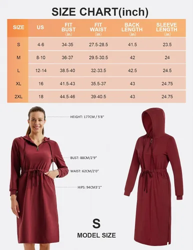 Vista 6 de JACK SMITH Vestido tipo sudadera de manga larga con cremallera y bolsillos para mujer, vestido con capucha