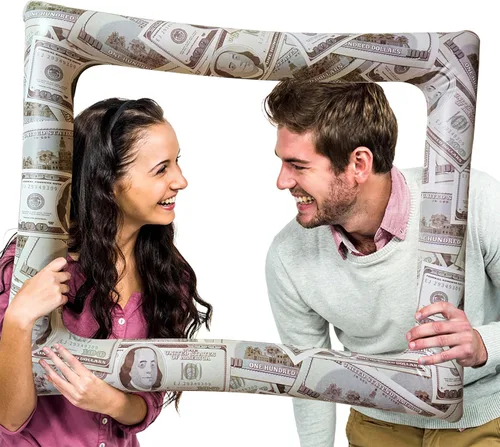 Vista 4 de Bill Dollar - Marco inflable para fotomatón para selfies, accesorios gigantes para fiestas temáticas de dinero, marco de fotos para cumpleaños