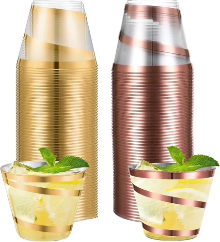 Vista 27 de Gejoy Vasos de plástico con borde de 9 onzas, vasos desechables para beber vino, vasos de graduación transparentes y elegantes para suministros