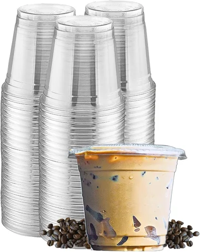 Vista 9 de Green Direct Vasos desechables de 12 onzas con tapas, vasos de plástico transparente con tapas, tazas de café helado para té Boba de burbujas, taza