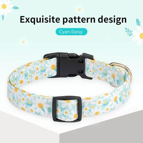 Vista 2 de Collares para perros con hebilla ajustable para lindas, hembras, hembras, machos, collar especial suave y elegante para perros con diseño de flores